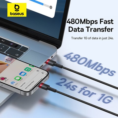 USB кабель Baseus Cafule, 2xUSB тип-C, 200 см, 100 Вт, чорний, червоний, в нейлоновому обплетенні, 2 шт., #P10318306003-01 Прев'ю 4