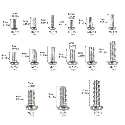 Набор метрических болтов для электроники M1.4/M1.6/M2/M2.5/M3 Anche под крестообразный шлиц (750 шт.) Превью 4