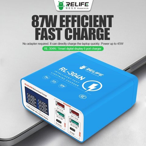 Мережевий зарядний пристрій RELIFE RL-304N, 87 Вт, Quick Charge, Power Delivery (PD), 6 портів Прев'ю 1
