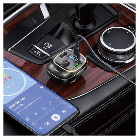 FM-трансмітер Hoco E76, чорний, з дисплеєм, USB тип-C, USB тип-A, 3 порта, 48 Вт, Power Delivery (PD), 12-24 B, #6942007600248 Прев'ю 1